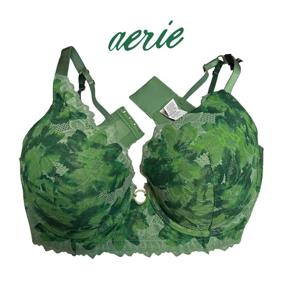 Aerie Lacy Strappy Bra Plunge Push Up Padded Mission Green 38DD NWOT - Picture 9 of 11